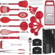 Kaluns 35 Pcs Kitchen Utensils Set - Nonstick Heat Resistant Nylon, Stainless Steel & Silicone Cooking Utensil Set   Durable Cookware Utensils, Red
