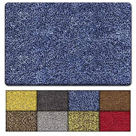 Kaluns Front Door Mat, Super Absorbent Non Slip Door Mat with PVC Waterproof Backing, Machine Washable Door Rugs for Entryway (3'x6' Large, Blue)