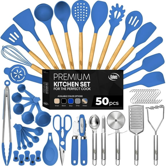 Kaluns Kitchen Utensils Set, 50 Piece Silicone And Stainless Steel Cooking Utensils, Dishwasher Safe and Heat Resistant Kitchen Tools