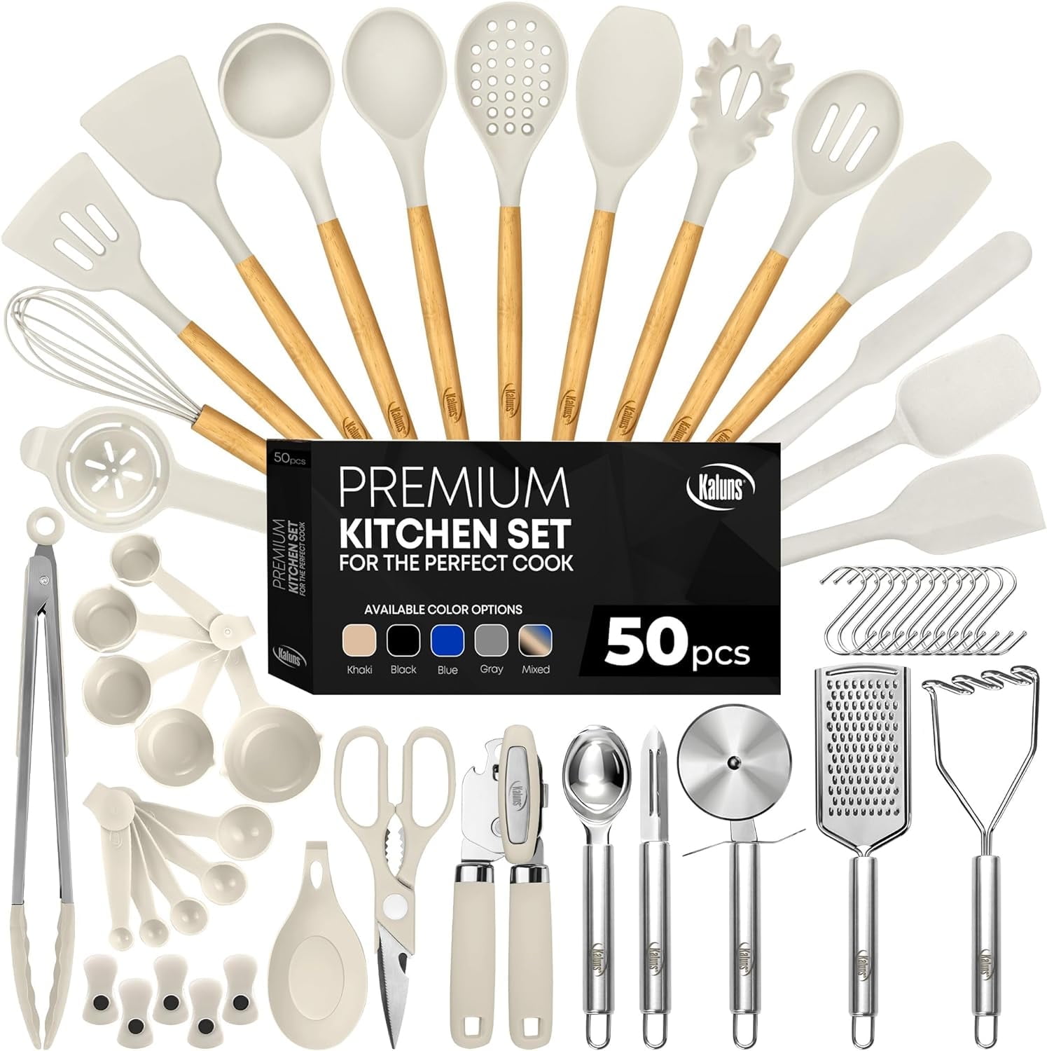 Kaluns Kitchen Utensils Set, 50 Piece Silicone And Stainless Steel Cooking Utensils, Dishwasher Safe and Heat Resistant Kitchen Tools