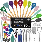 Kaluns Kitchen Utensils Set, 50 Piece Silicone And Stainless Steel Cooking Utensils, Dishwasher Safe and Heat Resistant Kitchen Tools