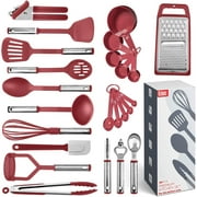 Kaluns 24 Pcs Cooking Utensils Set, Nonstick Heat Resistant Nylon & Stainless Steel Cooking Sets – Durable Kitchen Essentials & Kitchenware, Red