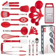 Kaluns Nylon and Stainless Steel Non-Stick and Heat Resistant Kitchen Cooking Utensil Set, 24 Piece, Red