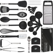 Kaluns 35 Pcs Kitchen Utensils Set - Nonstick Heat Resistant Nylon, Stainless Steel & Silicone Cooking Utensil Set – Durable Cookware Utensils, Black
