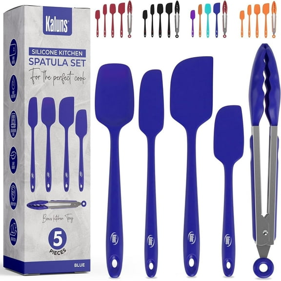 Kaluns Silicone Spatula Set, 4 Pcs Rubber Spatulas with Stainless Steel Core, Nonstick Heat Resistant Baking Spatula - Blue