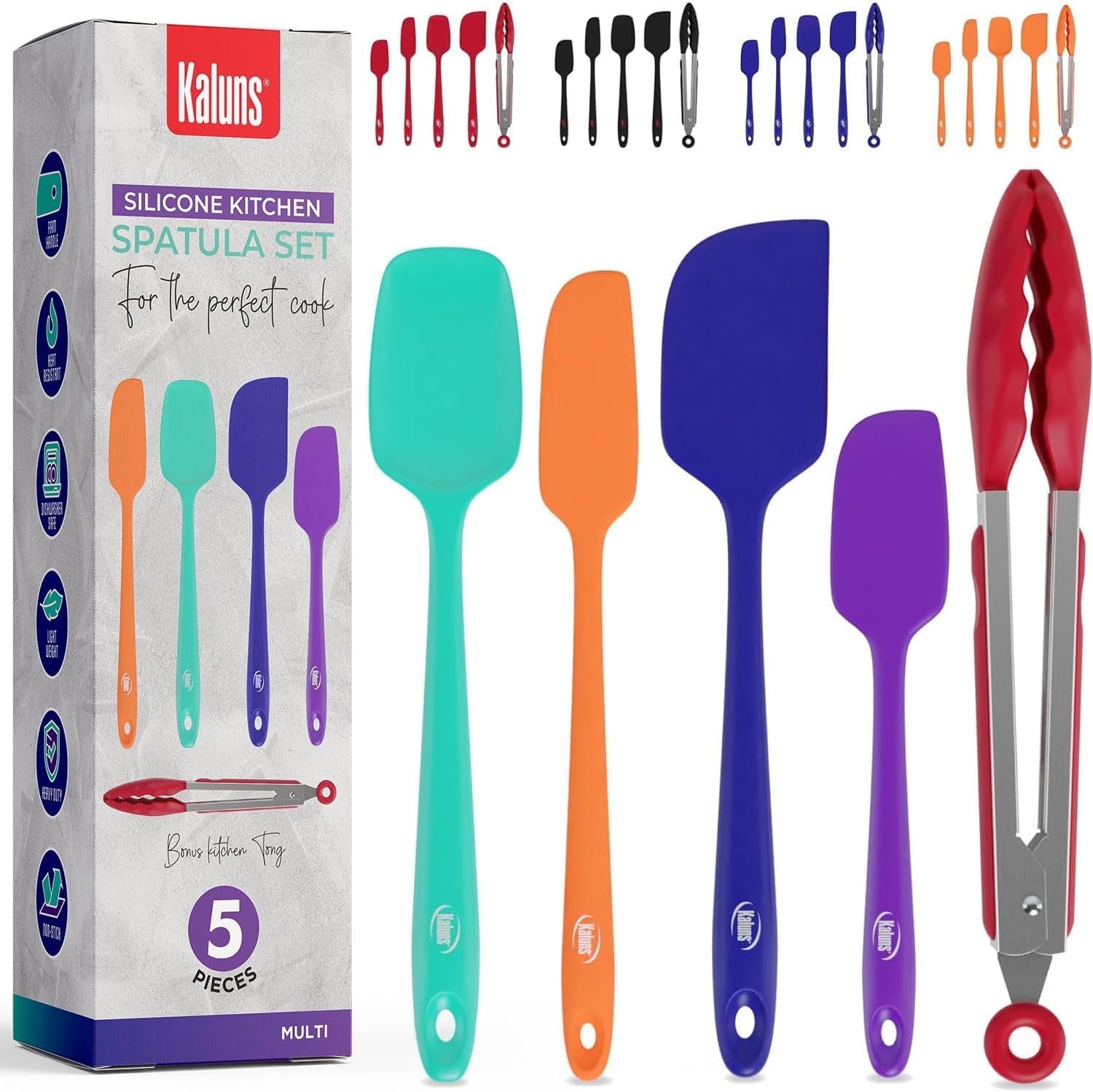 Kaluns Silicone Spatula Set, 4 Pcs Rubber Spatulas with Stainless Steel ...