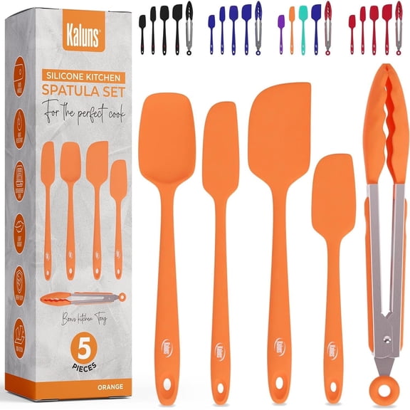 Kaluns Silicone Spatula Set, 4 Pcs Rubber Spatulas with Stainless Steel Core, Nonstick Heat Resistant Baking Spatula - Orange