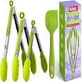thumbnail image 1 of Kaluns Silicone Tongs Utensils for Cooking with Spatula - 4 Pcs Kitchen Tongs & Tong Set, Heat Resistant Non-Slip Serving Utensils - Green, 1 of 8
