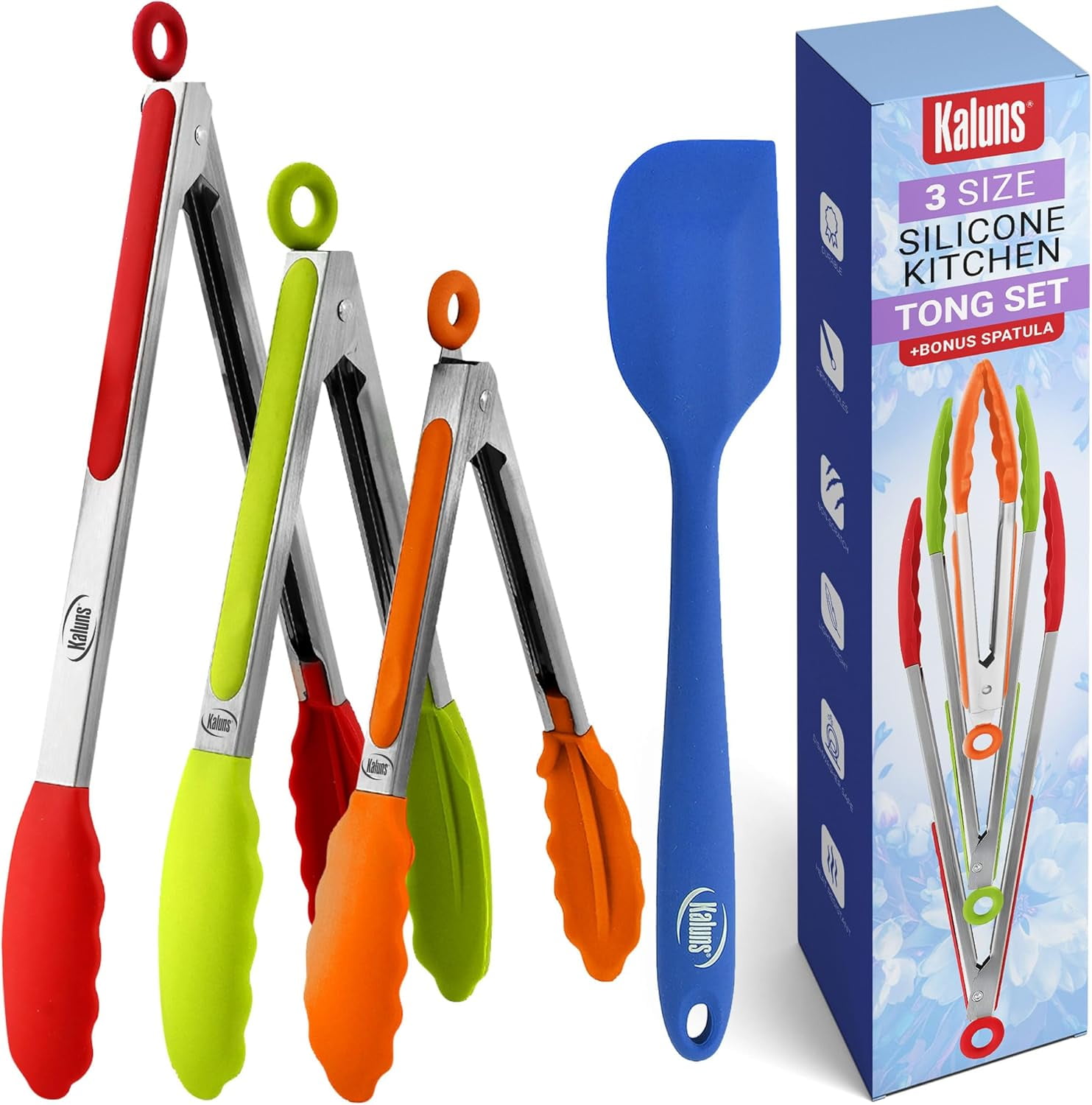 Kaluns Silicone Tongs for Cooking with Spatula 4-Pc Kitchen Utensils ...
