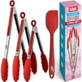 thumbnail image 1 of Kaluns Silicone Tongs Utensils for Cooking with Spatula - 4 Pcs Kitchen Tongs & Tong Set, Heat Resistant Non-Slip Serving Utensils - Red, 1 of 7