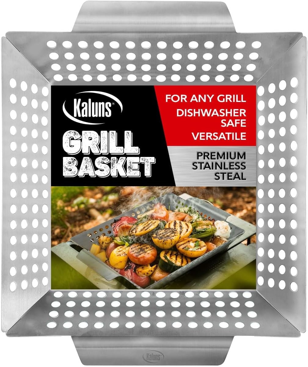 Large Stainless Steel Rectangular Grill Basket with Lid