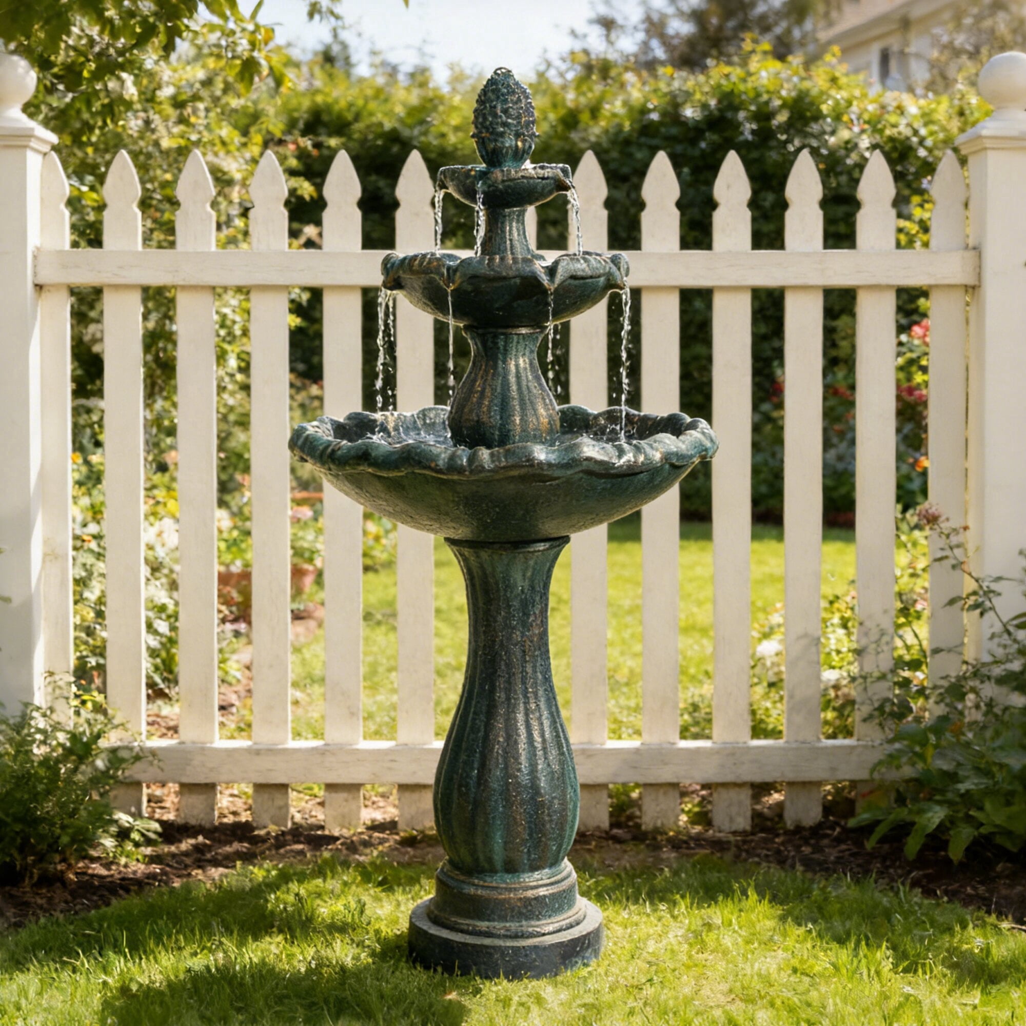 Kaluomm 48" 3-Tiers Outdoor Water Fountain, Italian Pineapple Large Cascading Waterfall Fountains, Weather-Resistant Resin Freestanding Fountain Features for Garden Patio Backyard, Black