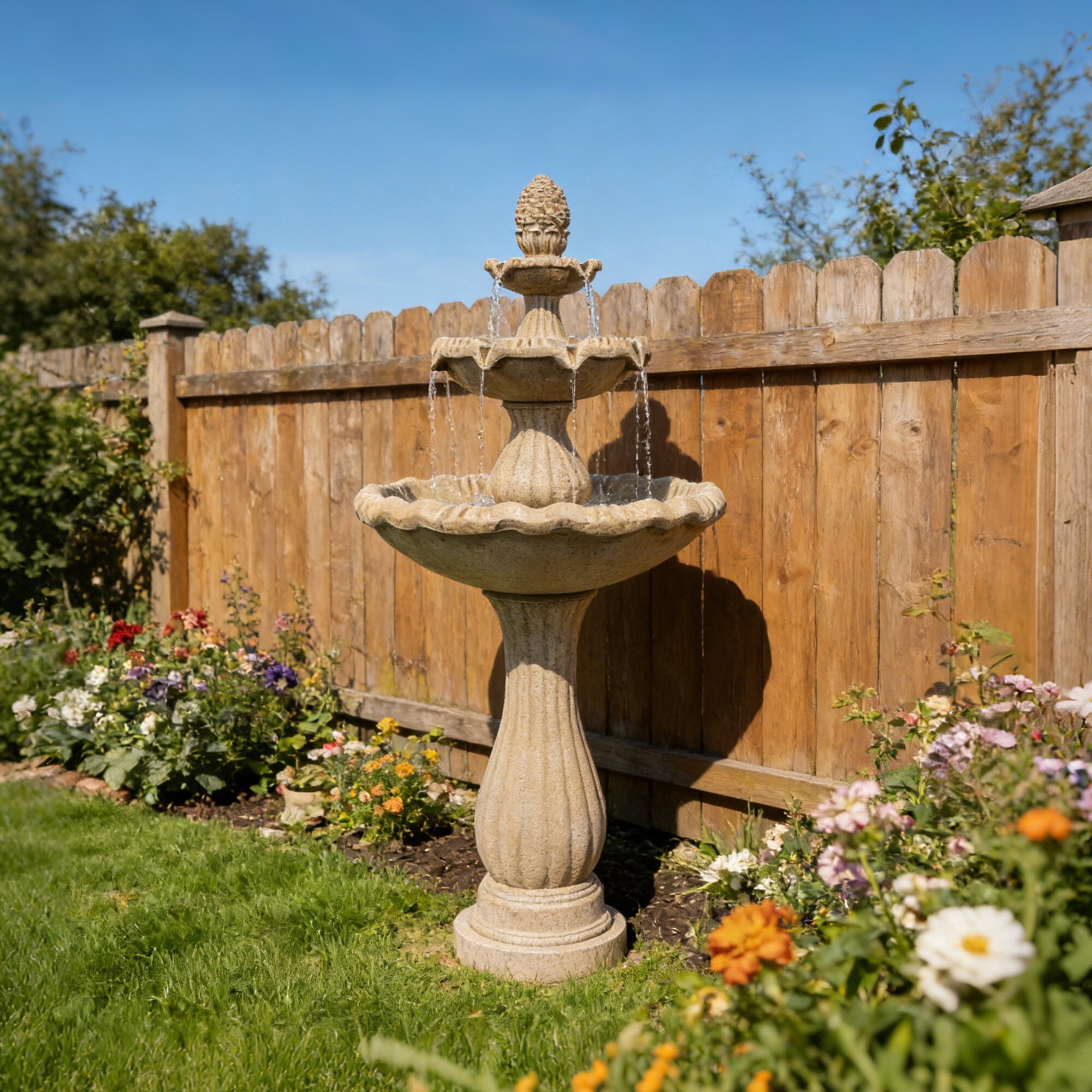 Kaluomm 48" 3-Tiers Outdoor Water Fountain, Italian Pineapple Large Cascading Waterfall Fountains, Weather-Resistant Resin Freestanding Fountain Features for Garden Patio Backyard, Beige