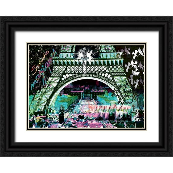 Kaly 14x11 Black Ornate Wood Framed with Double Matting Museum Art Print Titled - Paris by night