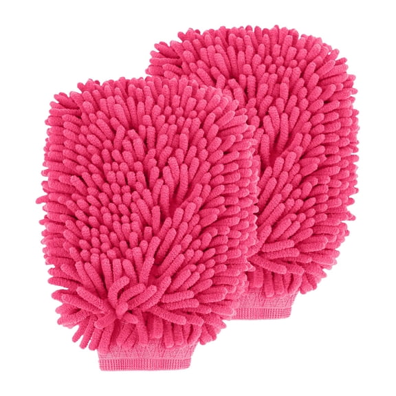 Kalyrart 2PCS Car Wash Mitt, 18*26 cm Chenille Microfiber Car Wash Mitts, Scratch-Free & Lint-Free, Absorbent Double Sided Clean Glove for Cars Cleaning, Auto Cleaning Supplies (Pink)