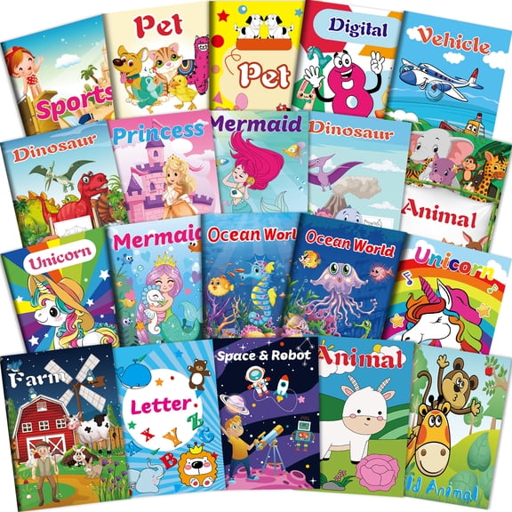 Kalysky 20Pack Bulk Small Coloring Books for Kids Ages 4-8 (5.1 x 7 inch)