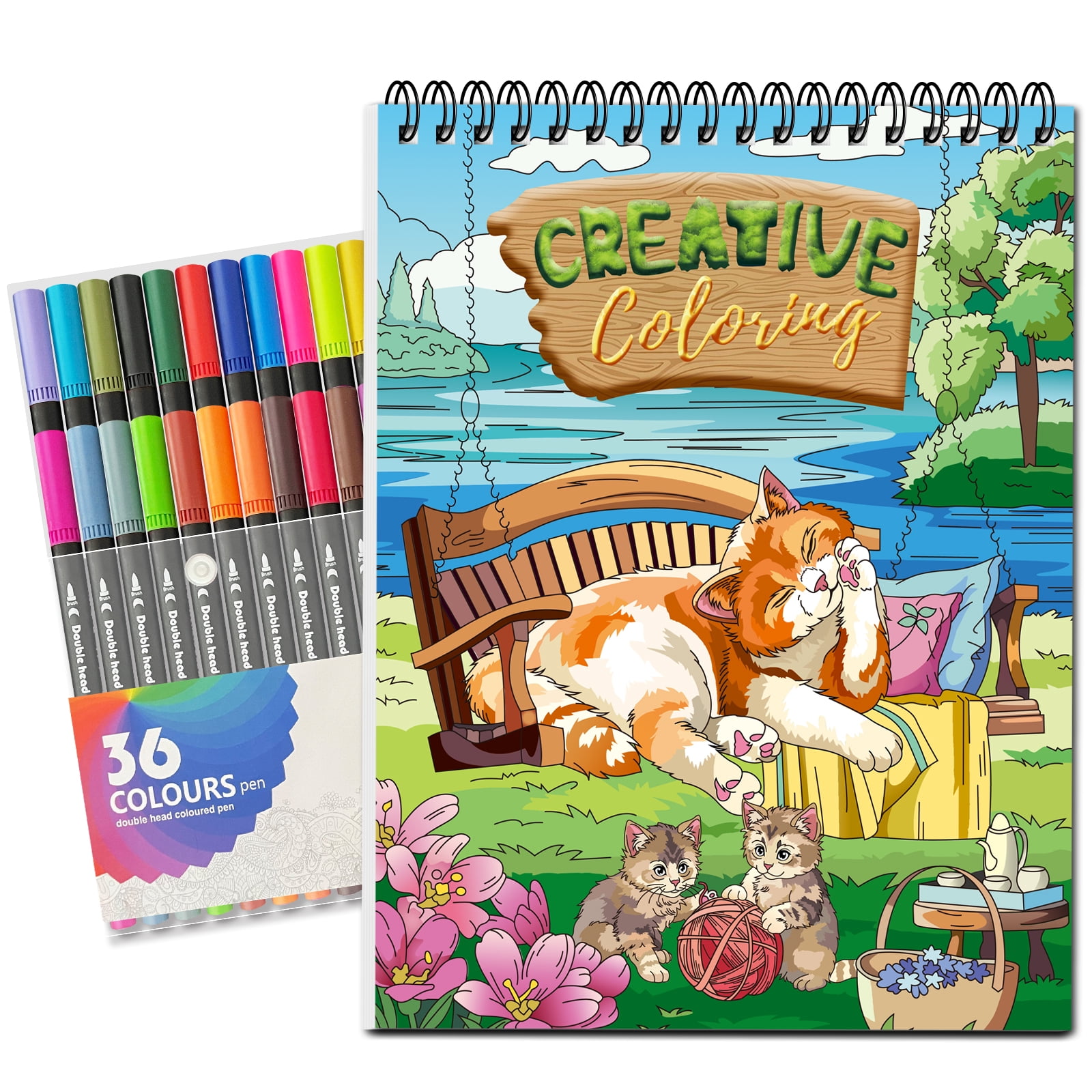 Kalysky Adult Coloring Book Set with 30 Themes and 36 Dual-Tip Markers