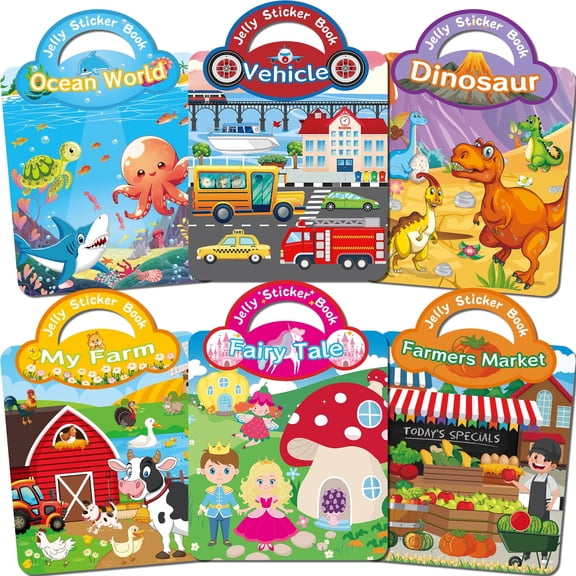 Kalysky Jelly Sticker Book Set - 6 Scene Sticker Books, over 150 Jelly Stickers, Cartoon Stickers, Educational and Intellectual Development Toy, Decorations