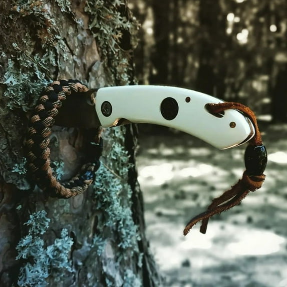 Kam Knife - Folding Knife BÖHLER Stainless Steel N690 with 3.14" Blade EDC Knife; White Handle Camping Knife; Small Hunting Knife Perfect for Outdoors and Hiking