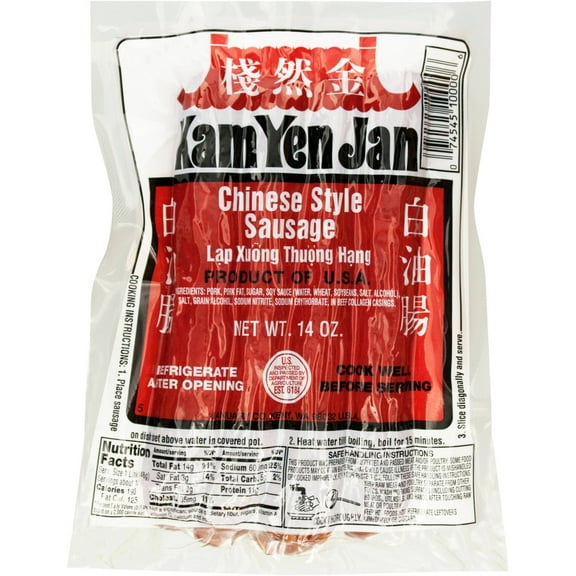 Kam Yen Jan Chinese Style Sausage, Lap Xuong Thuong Hang, Shelf-Stable, 14 oz Package