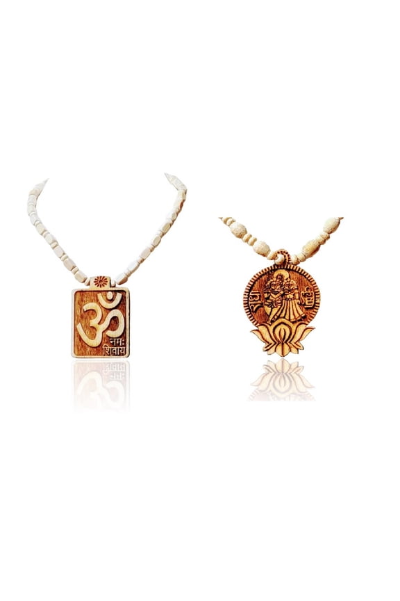 Kamada Combination of Om Namah Shivay Tulsi (Basil) Pendant mala and exquisite radha krishna lotus Tulsi (basil) mala,Spritual Pendant Necklace for Women and Men