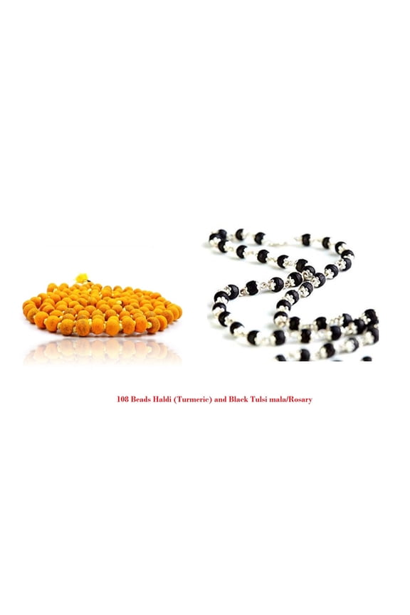 Kamada Combination of 108 Manka(beads) Haldi(Turmeric) mala and Black Tulsi mala,Spritual Necklace/rosary for Women and Men