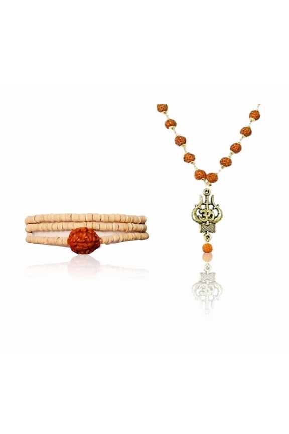 Kamada Combination of Rudraksha Tulsi mala and exquisite Shri Trishul rudraksha mala,Spritual Pendant Necklace for Women and Men