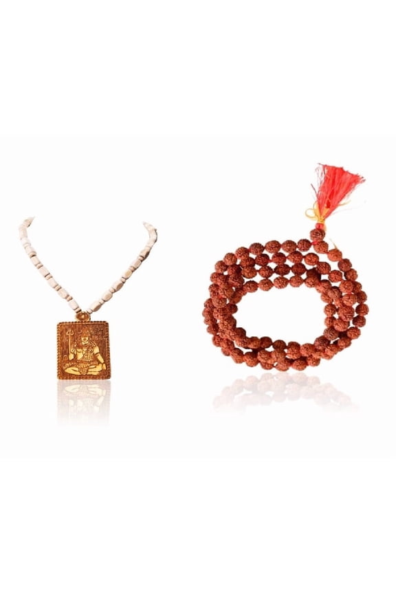 Kamada Combination of Shiv Tulsi (Basil) Pendant mala and exquisite rudrakhsa 108 manka(bead) mala,Spritual Pendant Necklace for Women and Men