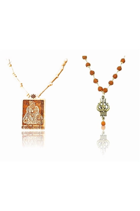 Kamada Combination of Shri Bihari jipendant tulsi mala and exquisite Shri Trishul rudraksha mala,Spritual Pendant Necklace for Women and Men