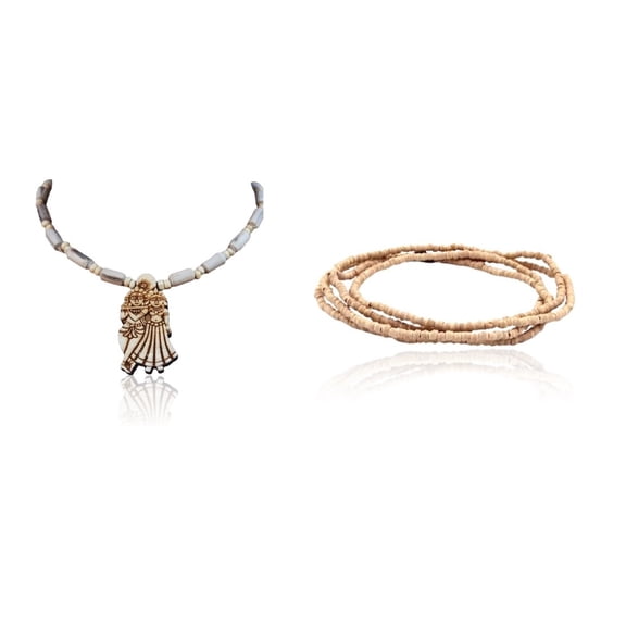 Kamada Combination of Shri Radhakrishna ji round pendant tulsi mala and exquisite Tulsi (basil) mala,Spritual Pendant Necklace for Women and Men