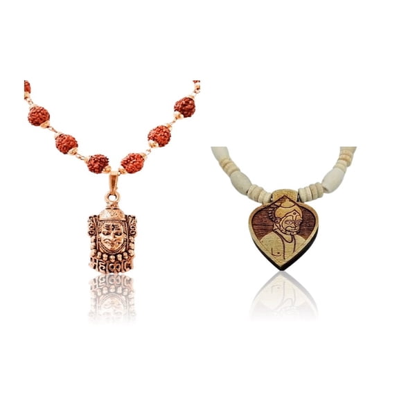 Kamada Combination of Shri mahakal gold necklace mala and Tulsi (basil) mala,Spritual Pendant Necklace for Women and Men