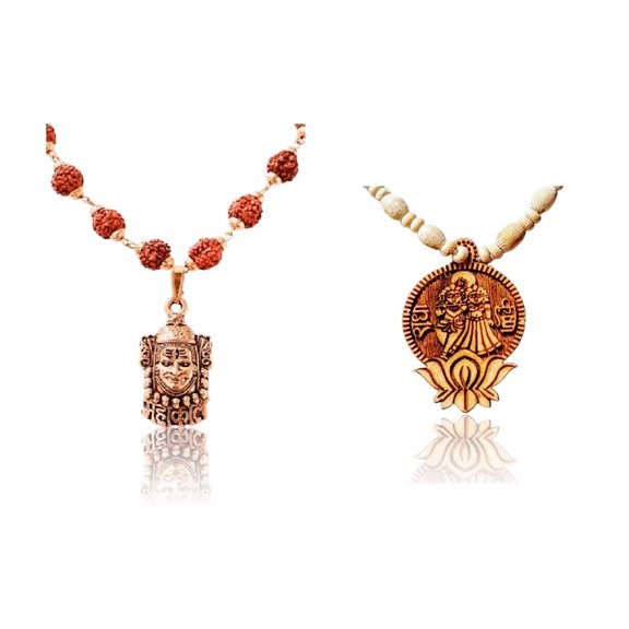 Kamada Combination of Shri mahakal gold necklace mala and Tulsi (basil) mala,Spritual Pendant Necklace for Women and Men
