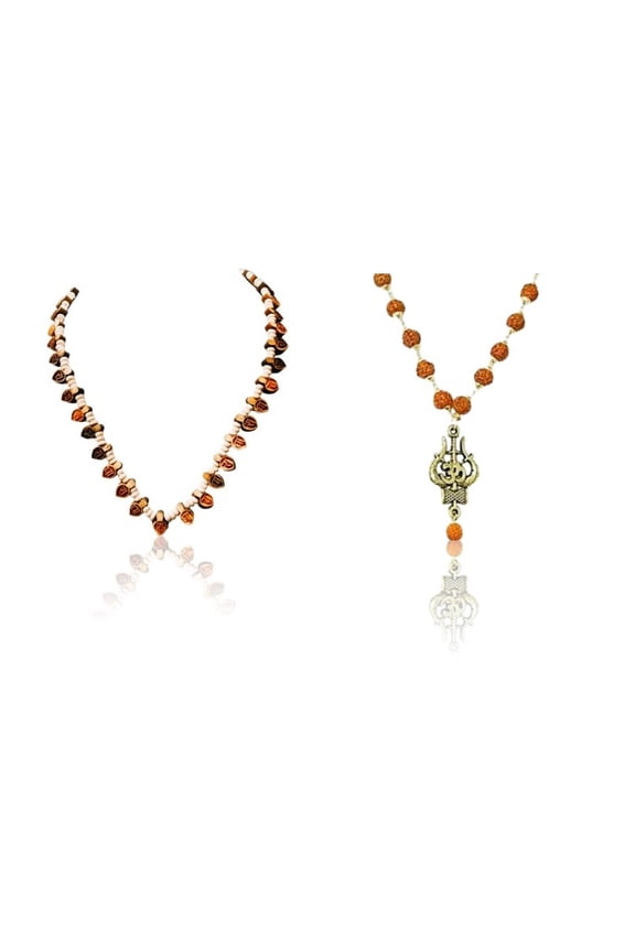 Kamada Combination of Shri radha 32 leaf Tulsi mala and exquisite Shri Trishul rudraksha mala,Spritual Pendant Necklace for Women and Men