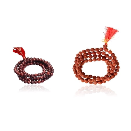 Kamada Creation 108 rudraksha prayer beads and red sandalwood mala