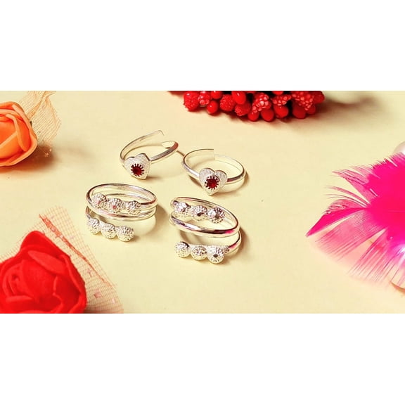 Kamada Creations Ethnic Silver Toe ring Pair Combination