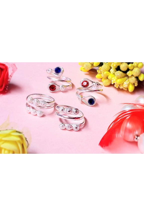 Ethnic Silver Toe ring Pair Combination