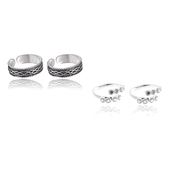 Kamada Creations combination of Ethnic Plated Silver Toe ring Pair