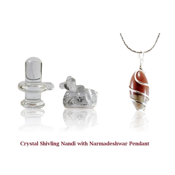 Kamada Natural crystal Shivling Idol with Narmadeshwar locket rudraksha pendant
