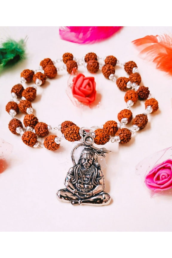 Kamada Shri Hanuman Rudraksha gold necklace mala ,Spritual Pendant Necklace for Women and Men