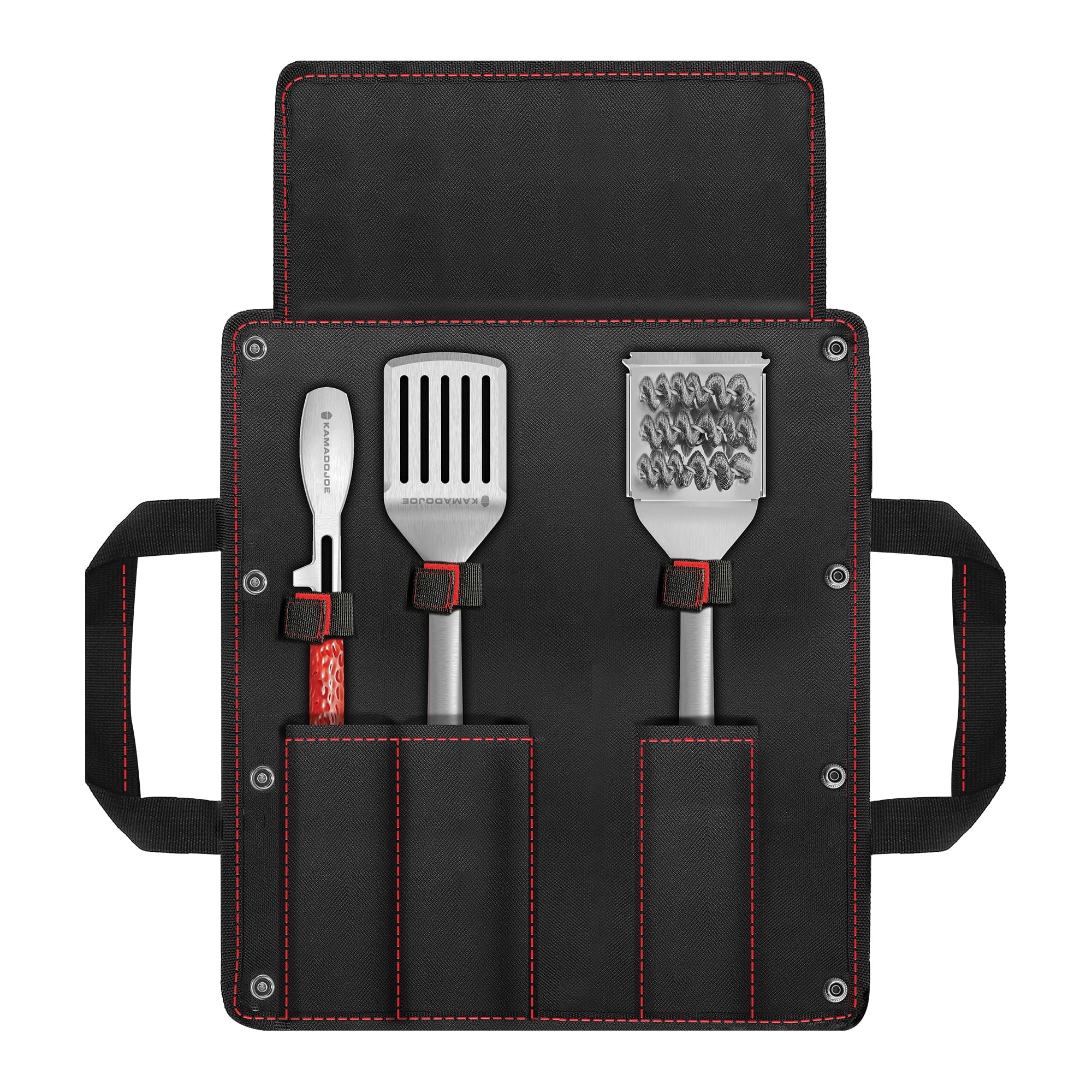 Kamado Joe Krafted™ Steel 3-Piece Grilling Tools with Case | Kamado Grill Accessories: Cleaning Brush, Tongs, Spatula