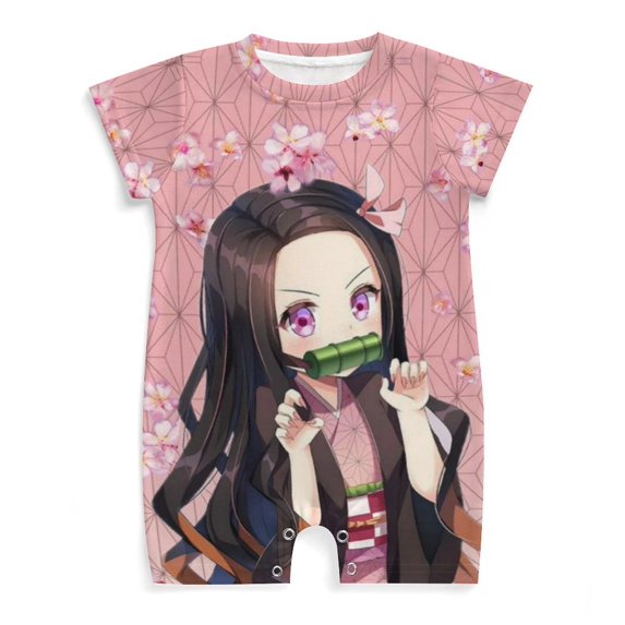 Kamado Nezuko Baby Romper Short Sleeve Bodysuits Soft Rompers Summer Clothes One-Piece Jumpsuits Outfits 18-24M