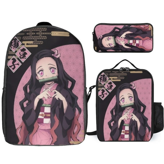 Kamado Nezuko Backpack 3 Piece Set Travel Daypack Combination, Back to School Gifts
