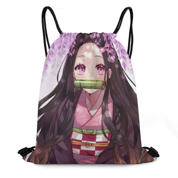 Kamado Nezuko Drawstring Backpacks Gym Athlete Bag Draw String Bags for Sports, Travel, Swimming, Beach