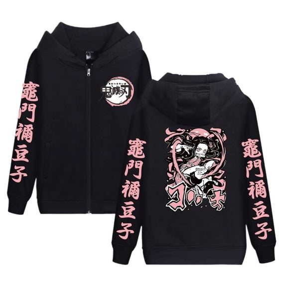 Kamado Nezuko Hoodie Jacket Tanjiro Zipper Sweatshirt Anime Nezuko Cosplay Kamado Tanjirou Zipper Novelty Jacket Unisex