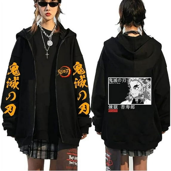Kamado Nezuko Hoodie Jacket Tanjiro Zipper Sweatshirt Anime Nezuko Cosplay Kamado Tanjirou Zipper Novelty Jacket Unisex