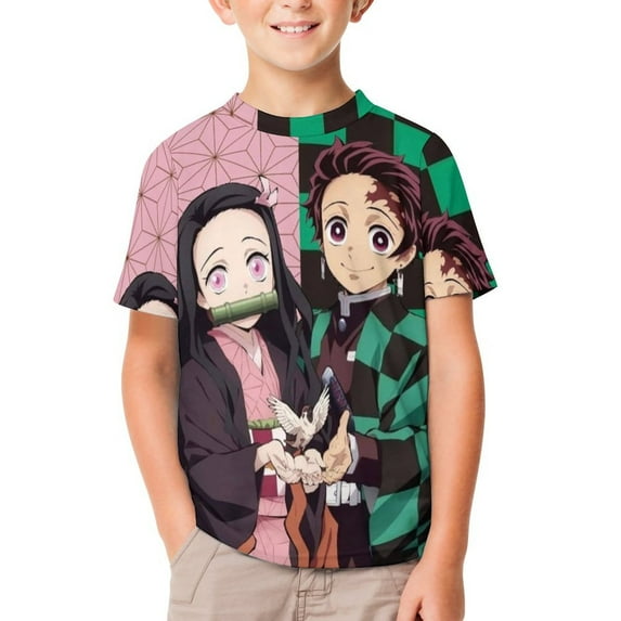 Kamado Nezuko Kids Short Sleeve Tee Shirt Novelty Crewneck T-Shirts Unisex Summer Blouse Tops for Boys Girls 120CM