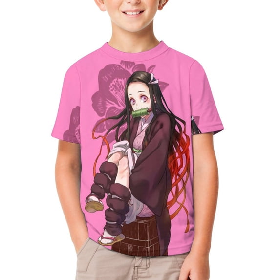 Kamado Nezuko Kids Short Sleeve Tee Shirt Novelty Crewneck T-Shirts Unisex Summer Blouse Tops for Boys Girls 120CM