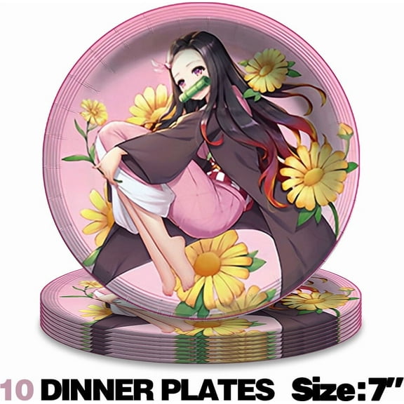 Kamado Nezuko Paper Plates Party Supplies Tableware Disposable Dinnerware 10pcs
