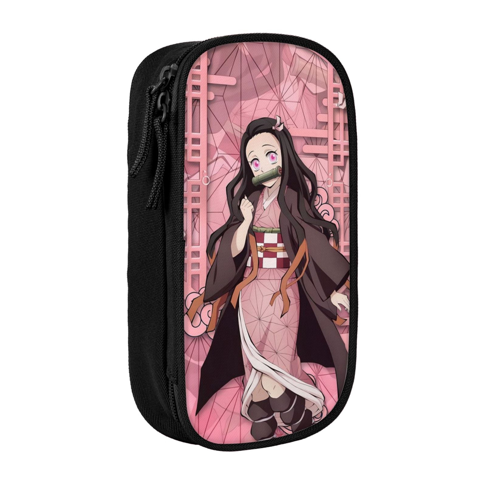 Kamado Nezuko Pencil Case Large Capacity Pencil Pouch Pen Bag Office Stationery Organizer Travel Makeup Bag Black