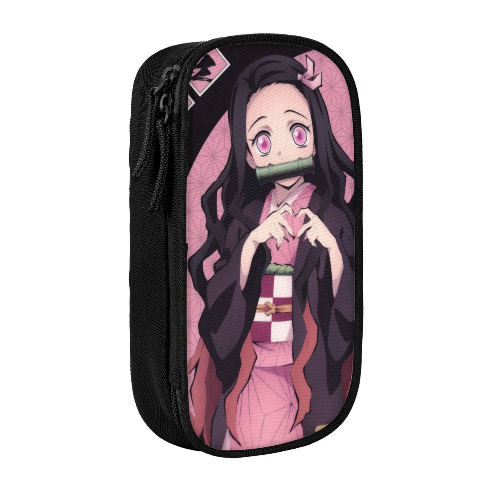 Kamado Nezuko Pencil Case Large Capacity Pencil Pouch Pen Bag Office Stationery Organizer Travel Makeup Bag Black